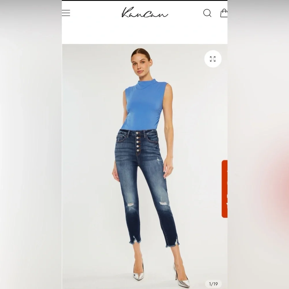 KanCan: Karlee High Rise Ankle Skinny Distressed Blue Jean, Size 28 - Picture 3 of 11